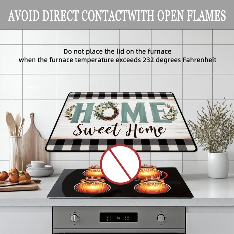 WRTCPOC Home Sweet Home Glass Stove Top Cover Protector – Vintage Glass Cooktop Protector,Buffalo Check Cooktop Mat for Ceramic Countertop Mats Electric Stove Cover Festive Decor - Image 3